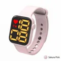 Square LED digital sports watch with cherry pink silicone strap and heart icon display - Sakura Pink (Yellow LED)
