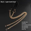 Black PU leather strap with light gold metal chain and spring buckles, length 125cm - Black Leather with Light Gold Chain
