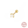 Detail of 925 sterling silver screw back stud earring featuring a white pearl in gold finish - #5 Double Pearl Zirconia Style / Gold