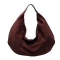 Grande borsa shopper minimalista in pelle scamosciata bordeaux con doppia cerniera vintage - Marrone Rosso