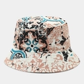 Detail of baroque floral pattern on sun bucket hat with high quality stitching and canvas - Beige Lake Blue Baroque Intricate Print Style (13#色)