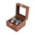 Boîte à montres vintage en bois à 2 fentes avec grain d'acajou et couvercle en verre - Boîte À Montres 2 Emplacements Grain De Palissandre/Intérieur Café