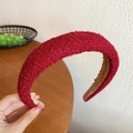 Red tweed textured thick headband with non-slip brown lining for Christmas hairstyle - Padded Textured Style / Rose Red