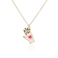Unieke 18K vergulde handhanger ketting met wit emaille en een rood hartmotief design - Witte Hamsa Hand Hart Hanger / Wit