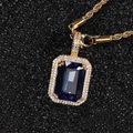 Hip hop rope chain necklace with square deep blue gemstone and gold-plated cubic zirconia - Gold with Sapphire Blue Stone (Pendant Necklace)