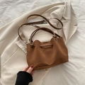 Brown vintage large capacity tote bag in matte suede finish with adjustable strap - Brown
