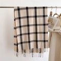 British style beige cashmere-feel plaid scarf with black brown patterns and fringe - Beige Black & Brown Plaid (WT170-2)