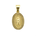 Polished 18K gold plated stainless steel Virgin Mary oval pendant on white background - SM095 Large Oval Virgin Mary Pendant (No Chain)
