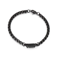 Pulsera de hombre en acero inoxidable negro con cadena de caja y detalles geométricos - Negro