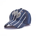 Dark blue denim baseball cap with sparkling rhinestones and a curved brim for women - 42-Metal Leaf-Dark Blue