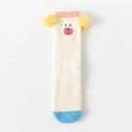 Chaussette enfant épaisse en polaire corail beige et rose avec oreilles d'animaux - Blanc Cassé