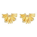 Macro detail of 18K gold plated wing stud earrings with sparkling clear zircon stones - Irregular Zirconia Inlaid Gold (MS-588)