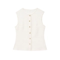 Gilet da donna color crema in tessuto plissettato con bottoni e design senza maniche - XS / Gilet con Bottoni