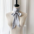 Elegant 2-meter silver grey satin silk scarf tied on neck for a sophisticated French look - 190*5cm / Silver Blue