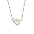 Polished stainless steel heart pendant necklace with engraved letter P on snake chain - Letter P (S143S-P)