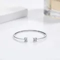 Minimalist s925 sterling silver open bangle with dual rectangular zircon stones - 925 Silver / Silver