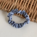 Minimalist light blue satin silk scrunchie hair tie with high-gloss smooth texture - Haze Blue