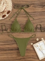 Olive green ribbed knit halter neck bikini set with tie-side high cut bottoms - Olive Green