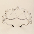 Close-up of woven silver wire bridal headband with sparkling crystals and beads - Silver