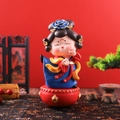 Ancient style girl tumbler ornament in blue and red dress on a drum base - -35 Dancing*big / Ancient Style Ornament Series