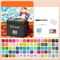 Double-ended alcohol marker set with 80 vibrant colors in a black storage bag - 80 Colors for Animation (With 6 Gifts)