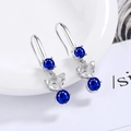 Silver fox dangle earrings with deep blue round stone and sparkling micro-pave setting - Fox Earrings [sapphire Blue Diamond] Led-119