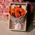Soap rose bouquet in orange presented in a white gift box with FOR YOU ribbon - 7 Dark Orange Roses (3076-6)