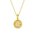 Gold plated titanium steel necklace with hammered round letter R pendant and white inlay - Letter R (S-P173-R)