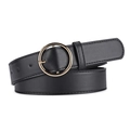 Classic black PU leather belt for women featuring a stylish round gold metal buckle - Black+Gold Buckle