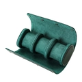 Deep green leather watch storage roll with three slots and velvet lining for travel - 3-Slot Style / Green