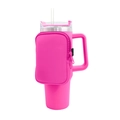 Detailed view of pink neoprene carrying pouch with zipper for 40oz tumbler with straw - Single Pocket Rose Red