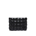 Minimalist black quilted puffer cosmetic bag with puffy checkered texture on white background - Black