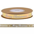 Golden Christmas ribbon variant featuring silver Merry Christmas text and star patterns - Gold Letter Ribbon Width 1cm (10m/Roll)