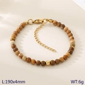 Natural picture stone beaded bracelet with gold lobster clasp 190mm length 4mm beads - Style 6 Golden Picture Stone (KB207129-Z)