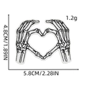 Skeleton heart hand embroidered patch in black and white with size and weight metrics - Heart Bone Hand (5#)