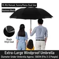 Extra-large 130cm automatic folding umbrella in black, windproof frame for 2-3 people - 10-Rib Manual Oversized Black Glue / Oversized Black-Black Glue