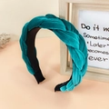 Elegant peacock green velvet braided headband with a thick textured design for women - Lake Blue