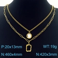 Collar hip-hop dorado de doble capa con colgante rectangular y piedra preciosa fina - Dorado (KN230194-KFC)