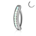 Silver curved belly button ring with white opal stones and stainless steel bar - Style 1-Opal OP17