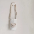 Quilted white cotton bottle bag with cute teddy bear embroidery and adjustable strap - White/Beige Bear