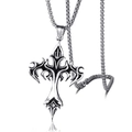 Pendaglio croce fiamma hip hop in acciaio inossidabile argento con catena a scatola - Croce di fiamma con catena in acciaio inossidabile