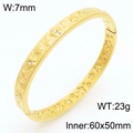 18K gold-plated geometric stainless steel bangle with floral relief and crystals - 3D Relief Small Flower Style (KB211253-KSZ)