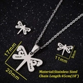 Detaillierte Maße für Libellen-Schmuckset aus Edelstahl mit Halskette und Ohrringen - Hohler Libelle Stil (034) / Stahlfarben
