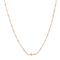 Collar bohemio de acero dorado con cuentas rosas y un colgante de cruz horizontal - Rosa