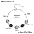 Silver stainless steel bracelet featuring grey glass stones and detailed measurements - Steel Bracelet - Black Glass Stone
