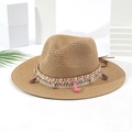 Cappello Panama di paglia marrone con fascia di perline colorate e nappe estive - M (56-58cm) / Marrone
