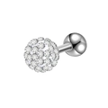 Silver-tone titanium steel barbell earring with a sparkling pavé crystal pave ball - 1.2*6*6mm
