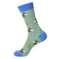 Chaussettes mi-hautes vertes et bleues à motifs d'abeilles et fleurs sur blanc - Motif Abeille Vert (1179)
