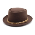 Classic dark brown wool felt fedora with a decorative woven band for men and women - M (56-58cm) / Brown