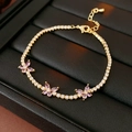 Elegante bracciale dorato con pietre marquise rosa e cristalli bianchi brillanti - 9# Bracciale Quadrato Farfalla in Zircone
